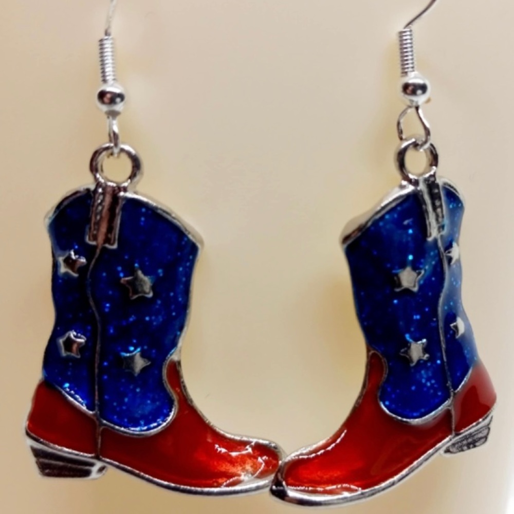 PATRIOTIC COWGIRL BOOT EARRINGS